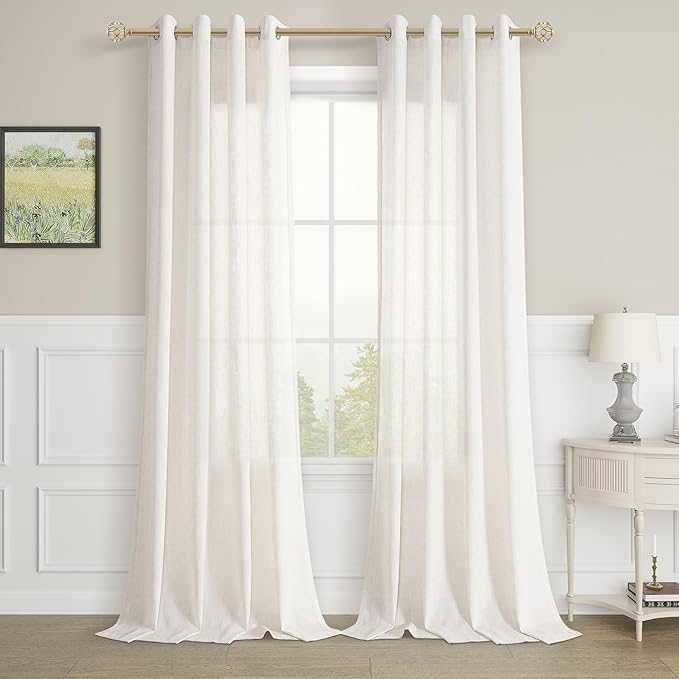 Aersas Natural Grommet Linen Curtains 104 Inches Long for Living Room Bedroom Neutral Boho Modern Privacy Light Filtering Semi Sheer Ivory Cream Off White Linen Drapes 104 Length 2 Panels Set