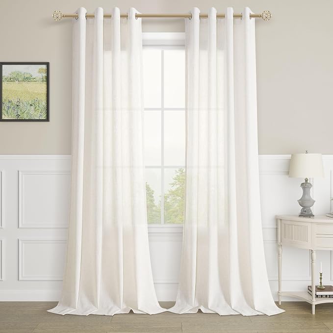 Aersas Natural Grommet Linen Curtains 118 Inches Long for Living Room Bedroom Neutral Boho Modern Privacy Light Filtering Semi Sheer Ivory Cream Off White Linen Drapes 118 Length 2 Panels Set