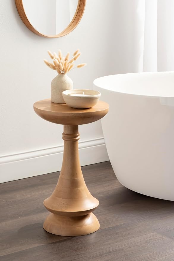 Kate and Laurel Gairola Transitional Wooden Round Side Table, 12 x 12 x 20, Natural, Mango Wood Pedestal Table for Use as Living Room End Table, Plant Stand, or Bedroom Nightstand