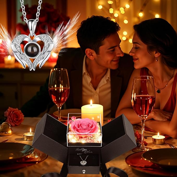 FIACO Gifts for Mom Preserved Real Roses with I Love You Necklace Fresh Forever Flowers Mothers Day Flower Gifts for Women Grandma Anniversary Birthday Gift for Girlfriend Wife Daughter
