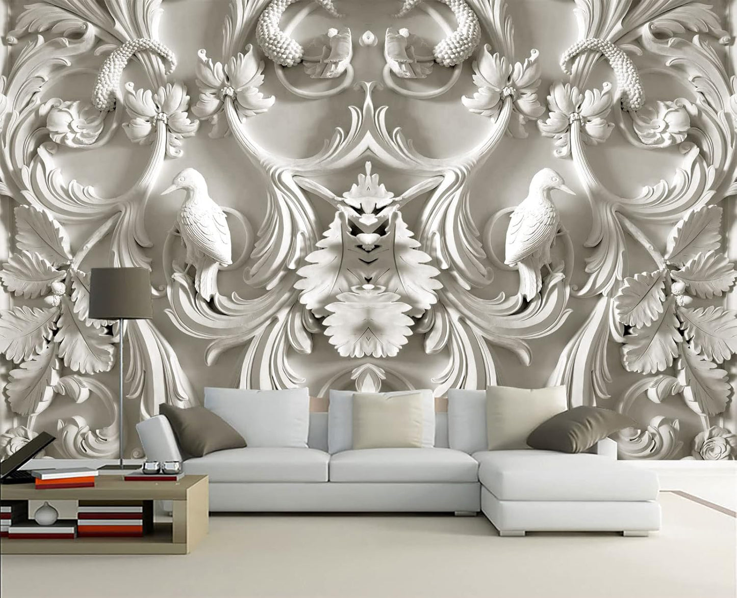 White Gypsum Art Wall Mural Wallpaper for Bedroom 103" x 69"