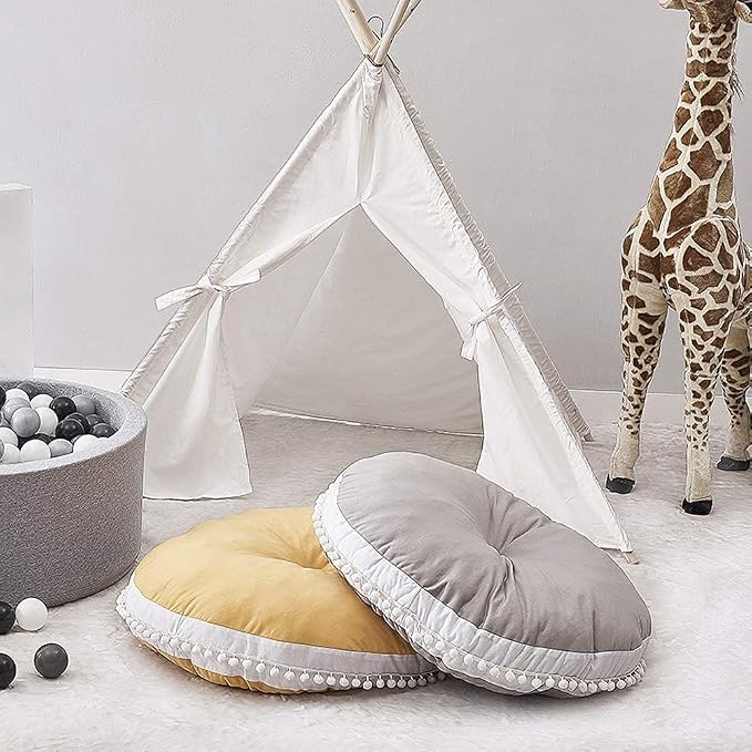 Large Floor Cushion Seating Circle Kids Floor Pillow for Children | Round Playroom Pillows Reading Nook Big Pillow, Oversized Pillow Mat for Kid Seating Teepee Canopy, Grey