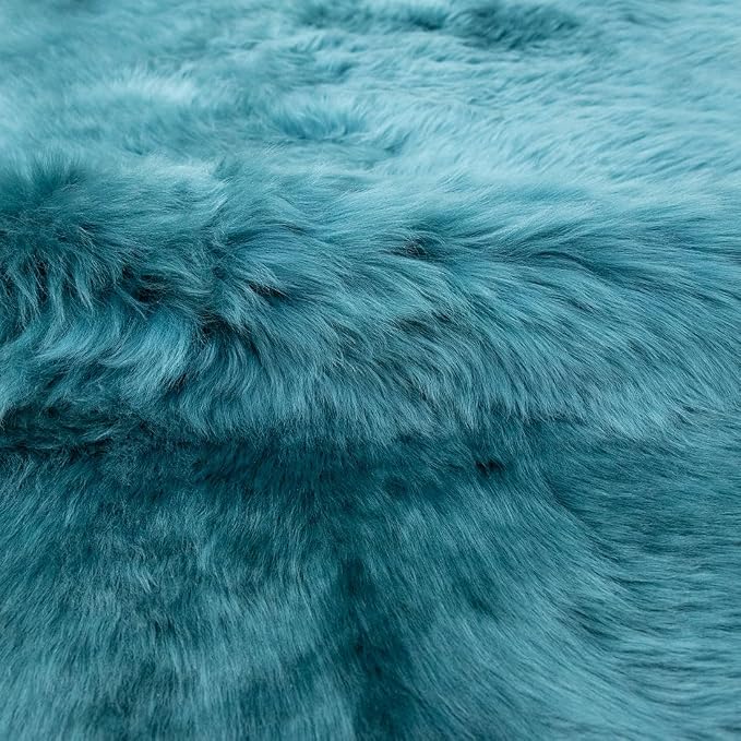 Genuine Sheepskin Rug New Zealand Fluffy Lambskin Rug, Natural Luxury Sheepskin Throw for Bedroom Living Room Children's Room - Premium Area Rug Chair Cover (2×6 Feet, Dark Teal Blue)