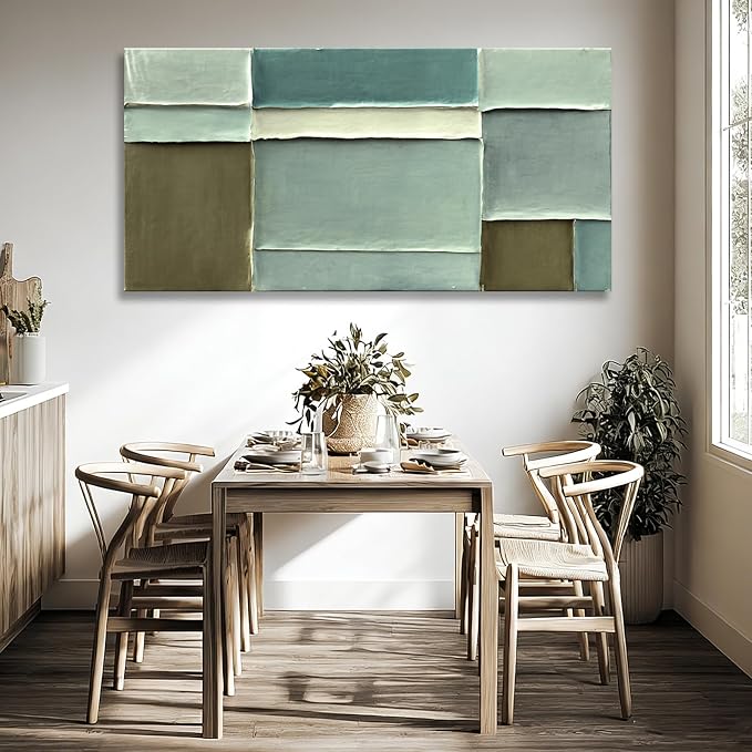 Hue7Art Modern Abstract Green and White Hand PaintingCanvas Wall Art Minimalist Layered Color Artwork for Living Room Bedroom Office Contemporary Wall Decor 24x48 Inch
