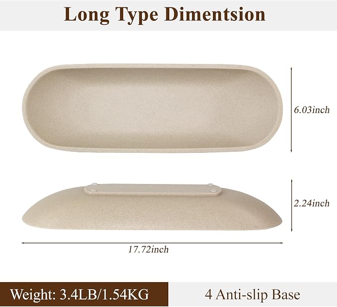 Long Decorative Bowl for Centerpiece, Dough Bowl for home decor 18" Beige | Minimalist Design Dough Bowl Decor for Coffee Table and Dining Table Centerpiece. Clutter Organizer with Anti-Slip Base