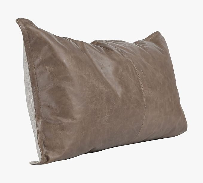 Genuine Leather Pillow Cover Case for Lumbar Throw Couch Pillows - Modern Farmhouse Decorative Sofa Thick & Soft Cushion Covers (Taupe, 12" x 20")
