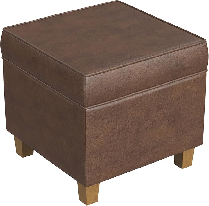 HomePop Square Ottoman with Lift Off Top - Brown Faux Leather