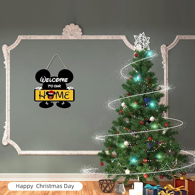 Cute Mouse Seasonal Interchangeable Welcome Door Sign, Welcome to Our Home Sign with 20pcs Interchangeable Holiday Pieces for Farmhouse/Wall/Porch Decor and Housewarming Gift (Yellow)