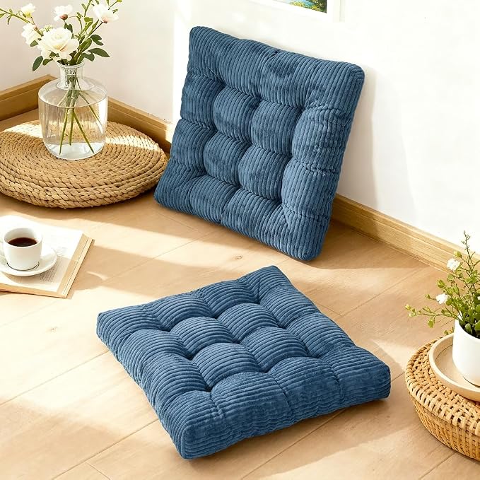 Meditation Floor Pillow Set of 2,Memory Foam Meditation Floor Cushions for Adults Sitting, Large Square Thickened Seat Cushion for Yoga, Tatami Living Room (2, Navy)