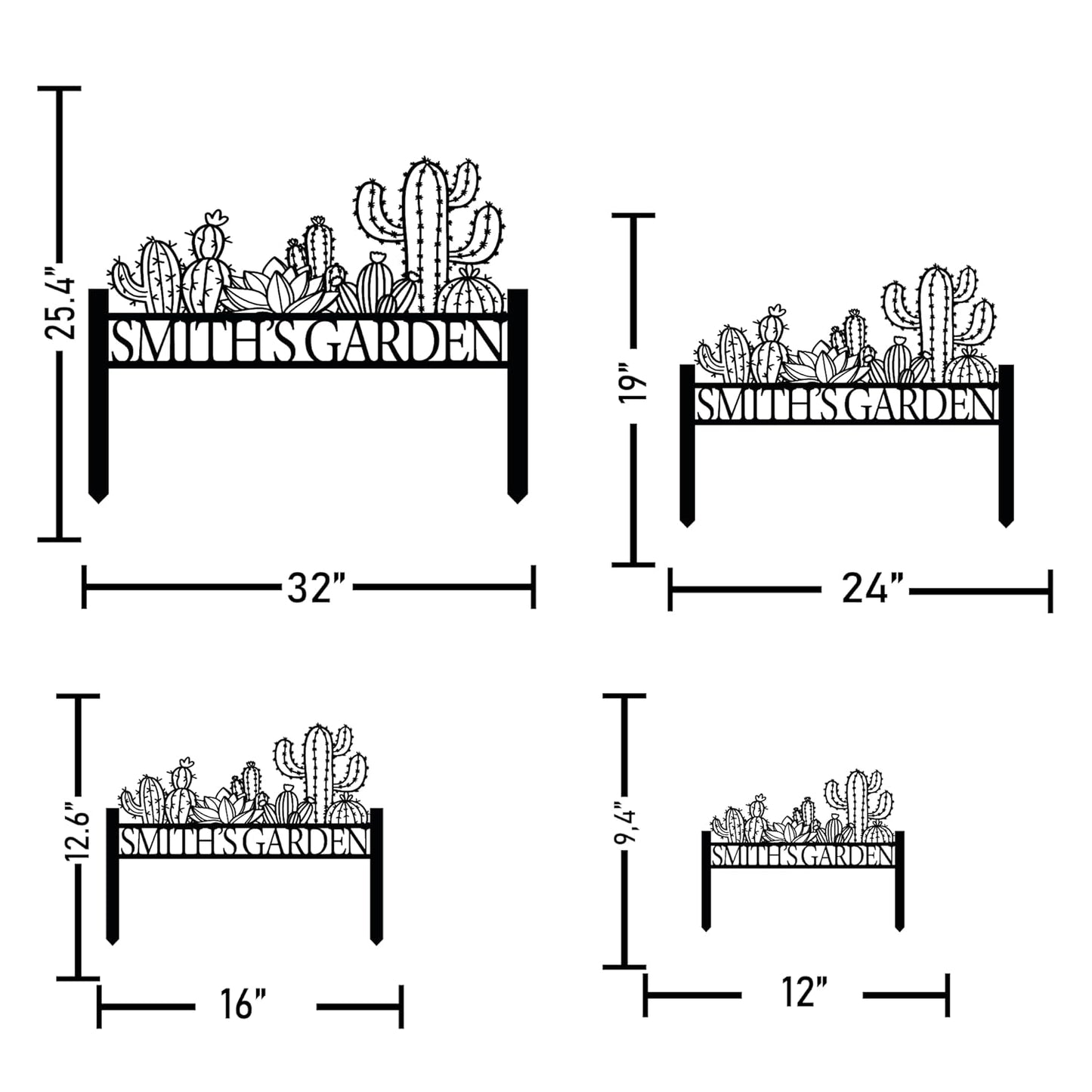Personalized Cactus Metal Garden Sign, Large Garden Decoration Metal Sign with Stakes, Custom Gardener Family Name Sign, Cactus Decor for Outdoor, Patio Decorative, Yard Art, New Home Gift
