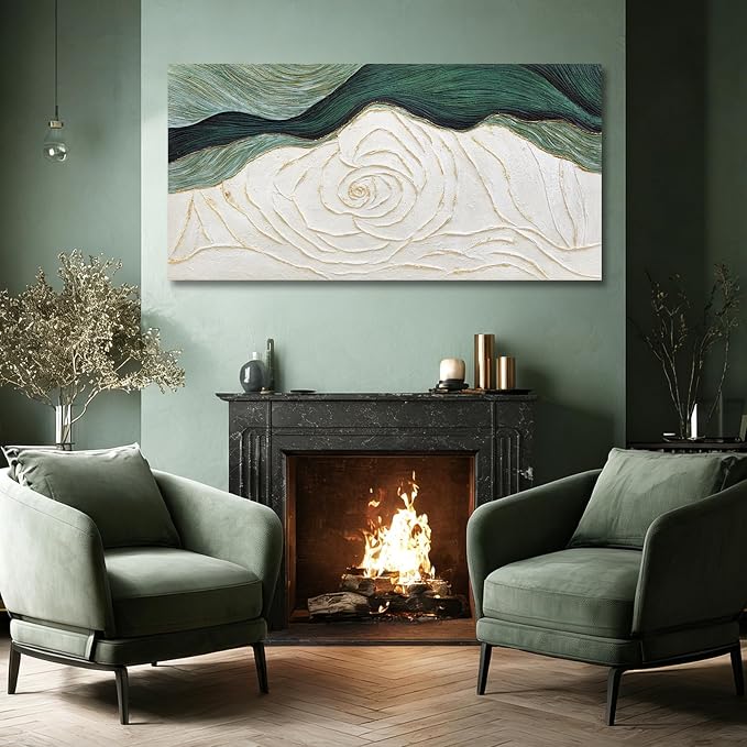 Dolidoteart Canvas Wall Art, Green Abstract Wall Art Print with Textured Hand-Painted Look, Sage Green Cream Gold Horizontal Artwork for Office Living Room Bedroom, 24x48 Inch