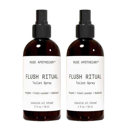 Muse Apothecary Flush Ritual - Aromatic & Refreshing Toilet Spray, Use Before You Go, 2 oz, Infused with Natural Essential Oils - Bergamot + French Lavender + Sandalwood, 2 Pack