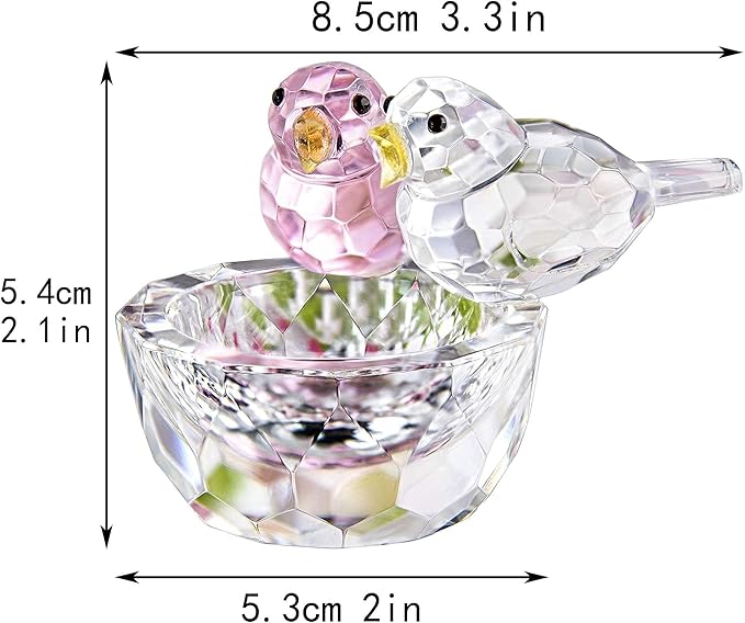 HDCRYSTALGIFTS 3.3'' Crystal Bird Figurine Collectible Art Glass Animal Figurines Table Home Decor Paperweight Valentine’s Day for Women