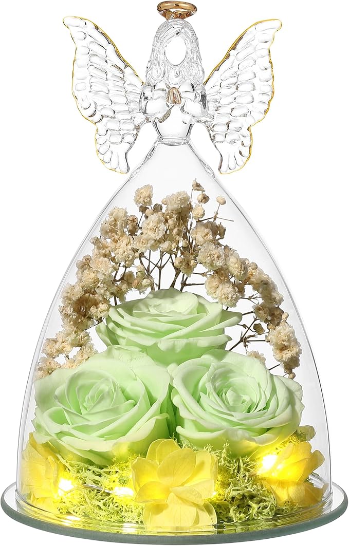 Mothers Day Rose Gifts for Women Preserved Flowers in Glass Angel Forever Flowers Gifts Eternal Roses Gifts for Grandma, Green