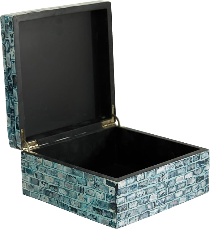 Deco 79 Wood Handmade Decorative Box Decorative Keepsake Boxes with Hinged Lid, Set of 2 Storage Boxes 10", 8"W, Blue