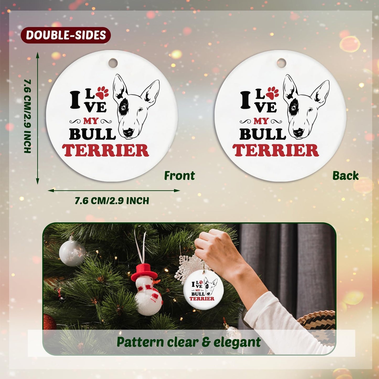 Bull Terrier Dog Ornaments, Dog Ornaments for Christmas Tree, Bull Terrier Gifts, I Love My Bull Terrier Ceramic Christmas Ornaments, Bull Terrier Decorative Hanging Ornament 486