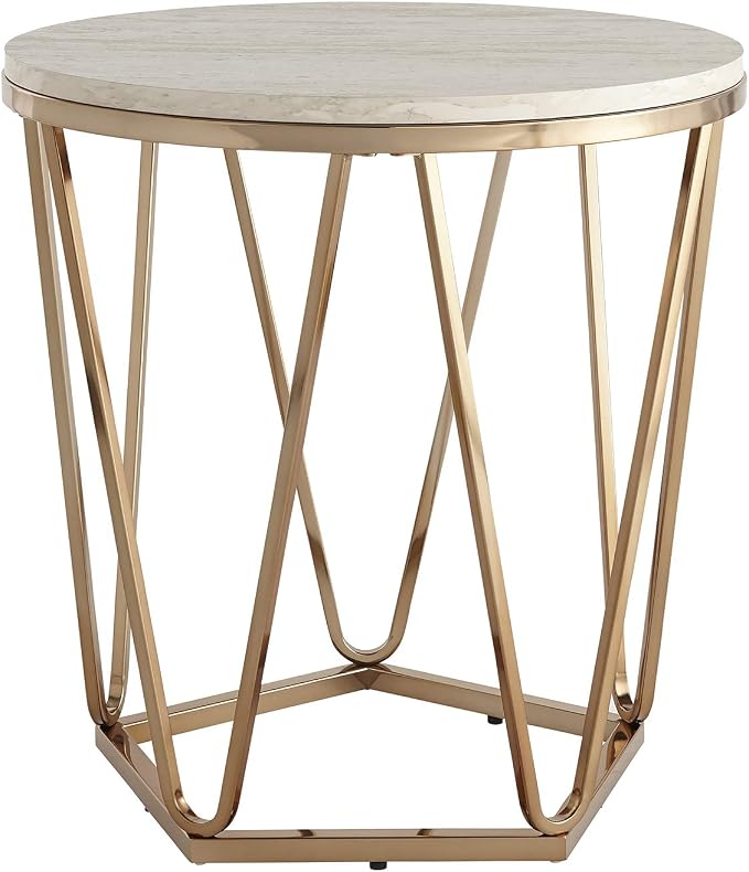SEI Furniture Luna Round Faux Stone Side Table, Champagne