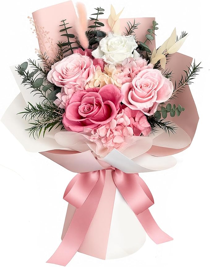 FNCHAI Flowers for Delivery Preserved Roses Bouquet Real Pink Forever Rose in Box Birthday Gifts for Women Wife Mother Day Anniversary Graduation (Pink)
