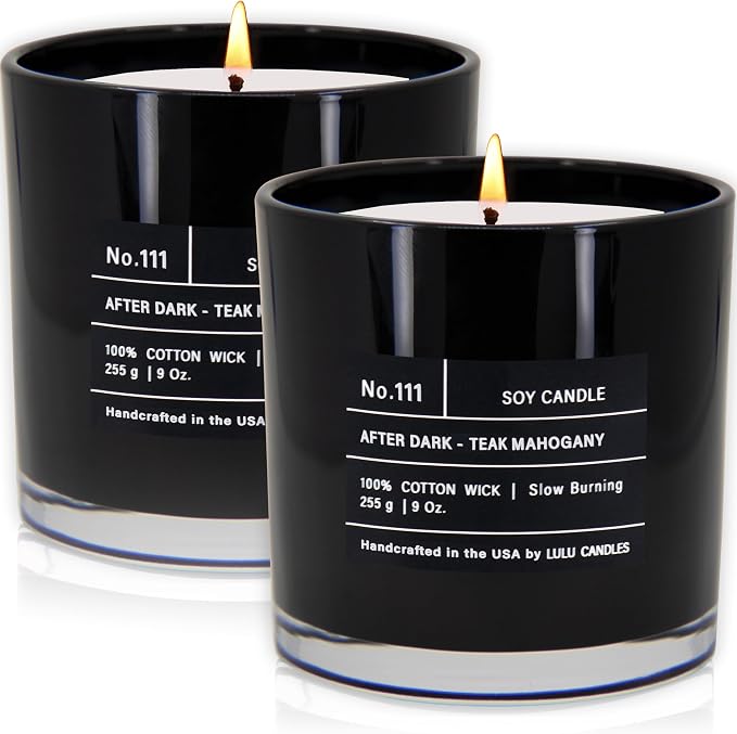 Lulu Candles | After Dark - Teak Mahogany| Luxury Scented Soy Jar Candle | Hand Poured in The USA | Highly Scented & Long Lasting (9 Oz. 2 Pack)