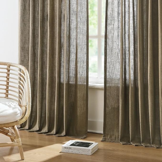 Vision Home Brown Pinch Pleated Light Filtering Curtains with Microfiber Liner 90 inch Linen Blended Textured Privacy Drapes for Living Room Bedroom Back Tabs with Hooks 2 Panels 40" Wx90 L