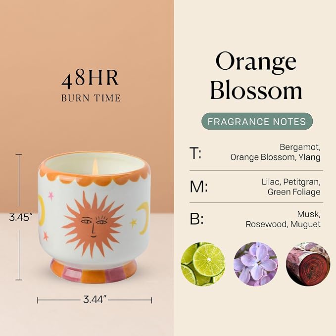 Paddywax Scented Candles Dopo Hand-Painted Ceramic Luxury Artisan Candle, 8-Ounce, Sun - Orange Blossom