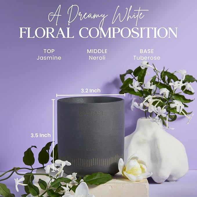 CAFTARI Nidra Scented Candle for Women & Men | Jasmine, Tuberose & Neroli | Non Toxic Candle | Premium Soy Coconut Wax Blend | Vegan Aromatherapy | Elegant Ceramic Jar | Luxury Gift | 10.5 oz