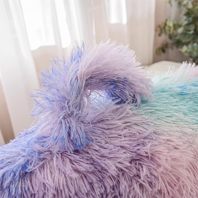 A Nice Night Faux Fur Reading Pillow Bed Wedge Large Adult Children Backrest with Arms Back Support for Sitting Up in Bed/Couch for Bedrest,BluePurple,More Large