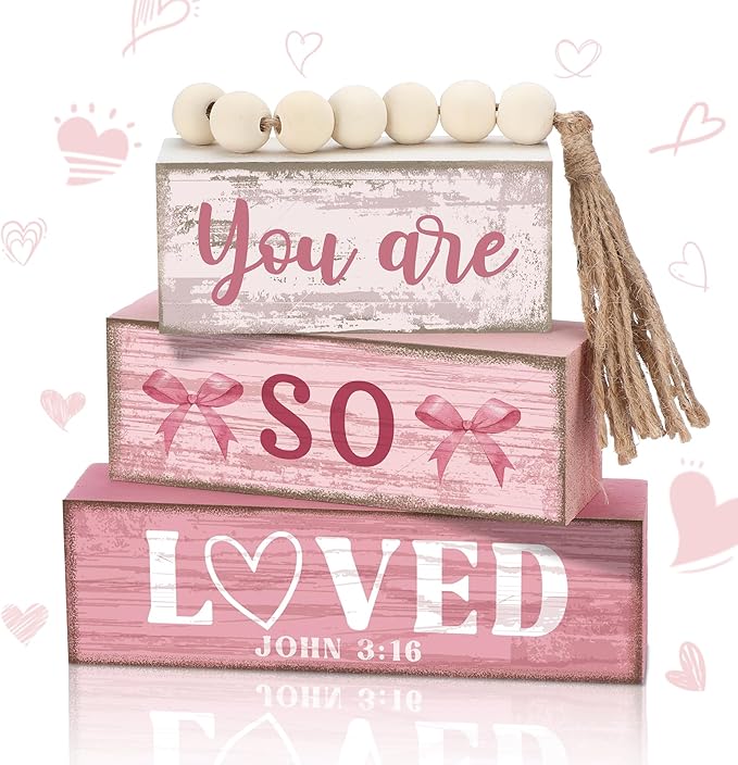 Yuntau 4 Pcs You Are So Love Wooden Farmhouse Heart Tiered Tray Decor Rustic Inspirational Quotes Wood Block Sign Gift Centerpiece Farmhouse Table for Desk Shelf Playroom