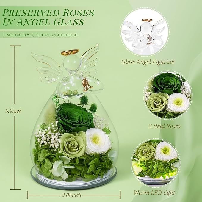 Bessol Gifts for Mom Birthday Flowers for Women Mothers Day Flowers for Delivery Preserved Roses Forever Flower in Glass Angel Figurines Fresh Eternal Rose for Grandma Wife Sister Daughter Friends