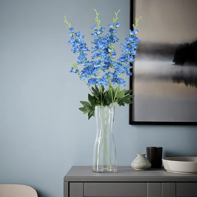 8PCS Delphinium Artificial Flowers 33.5'' Blue Faux Larkspur Flowers Long Stem Artificial Flowers for Tall Vase Home Wedding Garden Table Centerpieces Decor(Blue)