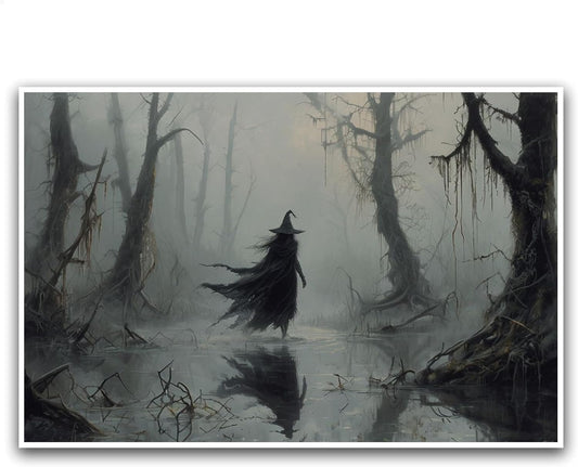 JFHCQJPK Vintage rustic swamp witch poster dark moody wall art gothic horror season halloween print for home decor retro dark moody painting20x30in Frameless