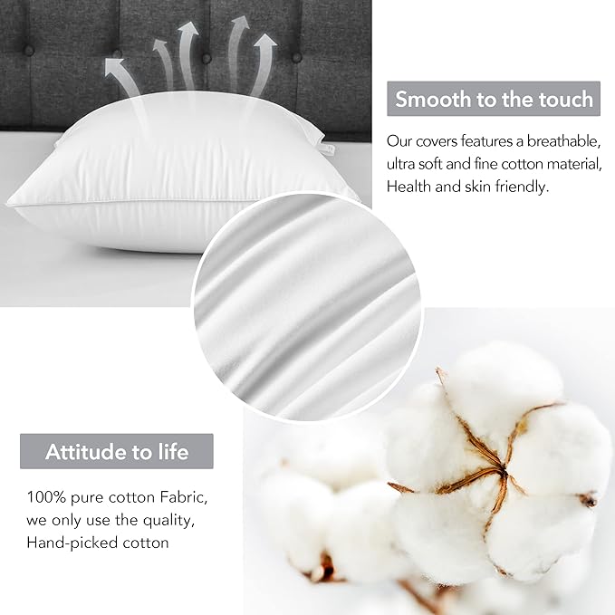 FAVRIQ 18 x 18 Pillow Inserts (Set of 2) - 18 Inch Square Interior Sofa Throw Pillow with 100% Cotton Cover - Decorative Pillow Insert Pair - White Couch Pillow