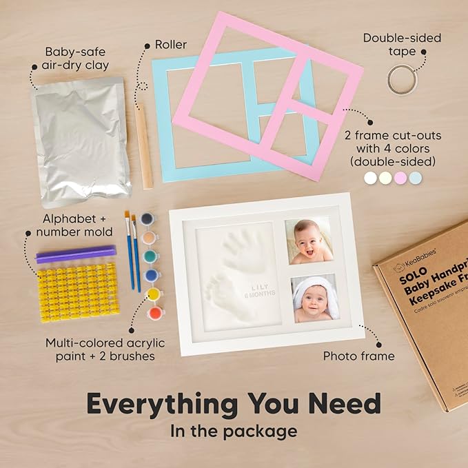 KeaBabies Baby Hand and Footprint Kit and Baby Solo Keepsake Frame Kit with Hand and Footprints - Baby Prints Duo Photo Frame for Newborn - Baby Footprint Kit, Baby Keepsake