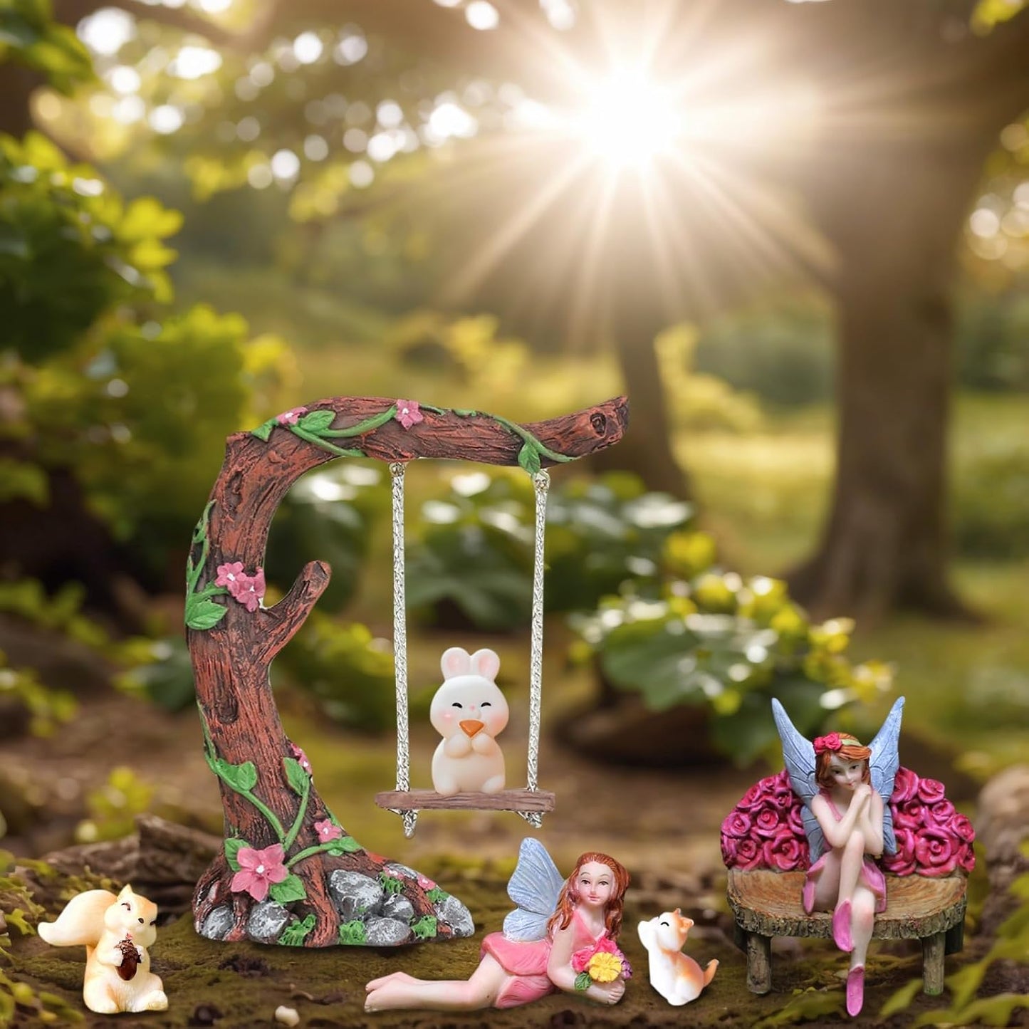 Swing Set of 42 Pcs Miniature Fairy Garden Accessories Outdoor Decor Figurines Kit for Kids, Mini Whimsical Ornaments and Decorations for Patio, House, Garden, Desk, Yard Supplies