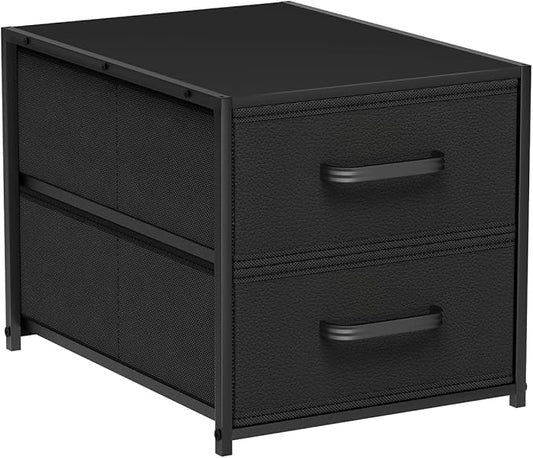 Homsorout Stackable Storage Drawers - 2 Tier Closet Drawers, Closet Organizer with Metal Handles, Night Stand with Collapsible Bins, Fabric Dresser for Bedroom, Dorm, Office, Black, 1 Pack