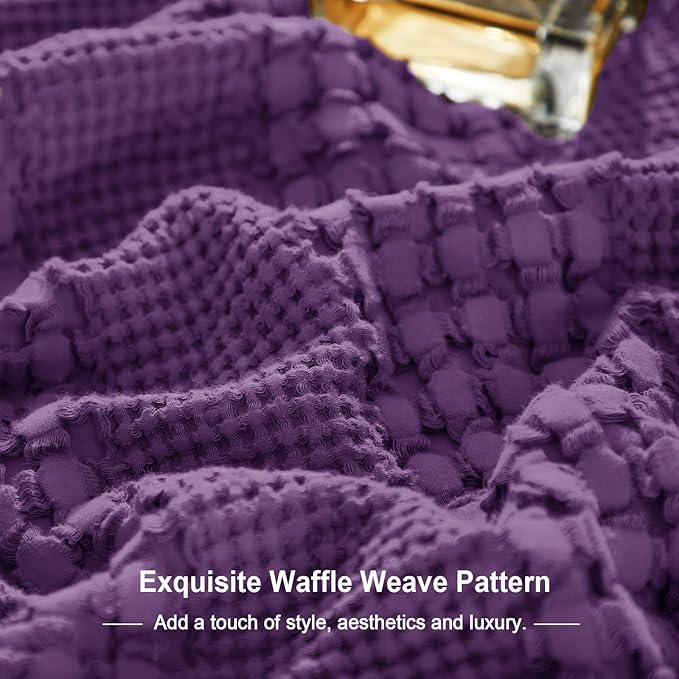 PHF 100% Cotton Waffle Weave Euro Sham Covers, 2 Pack 26" x 26" Bed Pillow Covers for Elegant Home Decor, No Filling, Luxury Aesthetic Soft Euro Pillow Cases for Bed, Grape