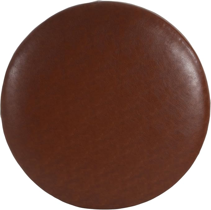 Christopher Knight Home GAVI 30" Ottoman Foot Stool, Faux Leather Pouf Footstool Ottoman Seat, Upholstered Foot Chair, Round Footrest, Modern Side Table for Living Room Bedroom Home Decor, Brown