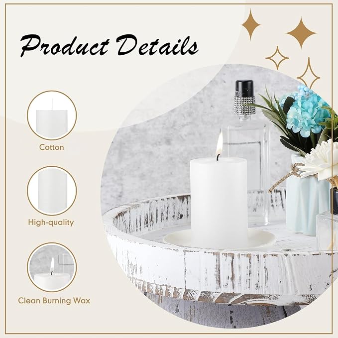 Lounsweer 12 Pcs Pillar Candles Bulk for Wedding Unscented Pillar Candles 3 Set 2 x 3/6/8 Inch Multi Size for Weddings Engagement Spa Home Party Events Ceremony(White)