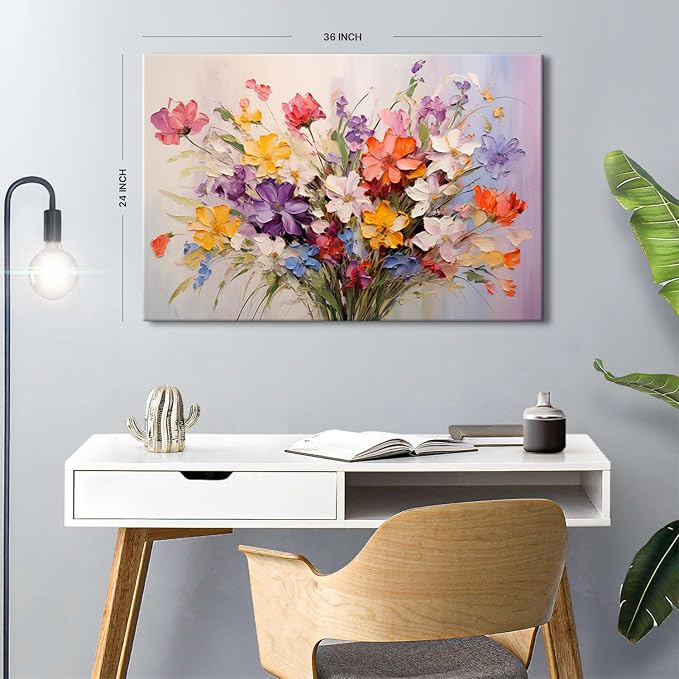 Colorful Daisy Poppy Wall Art Flower Picture Bedroom Wall Decor Wildflower Painting for Living Room Canvas Print Floral Bouquet Nature Poster Modern Artwork Bathroom Kitchen Home Decorations 24x36”