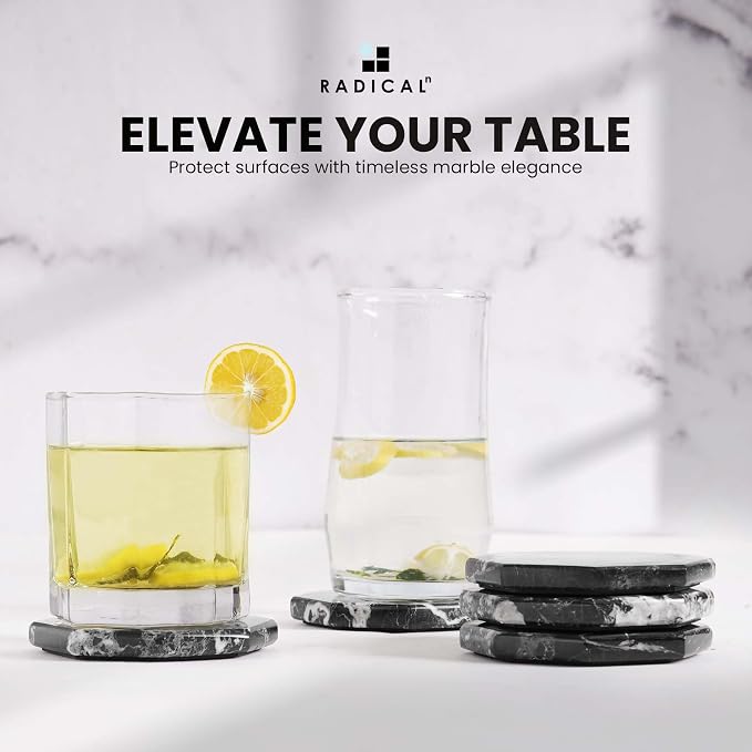 Radicaln Black Marble Coasters Set of 6 Handmade 3.5" Inch Star Coasters for Drinks, Ideal Coaster Set for Home & Kitchen Table Decor