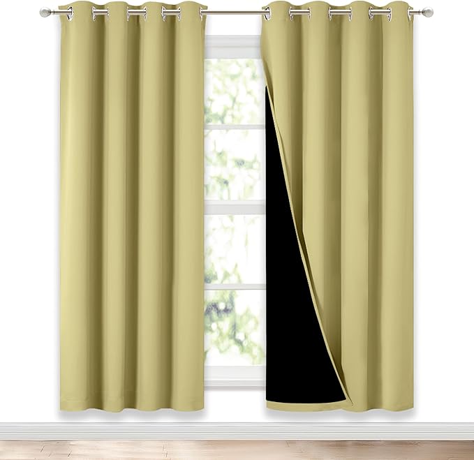 NICETOWN Paler Yellow Full Shade Curtain Panels, Pair of Energy Smart & Noise Blocking Out Blackout Drapes for Dining Room Window, Thermal Insulated Guest Room Lined Window Dressing, 52 x 72 inch