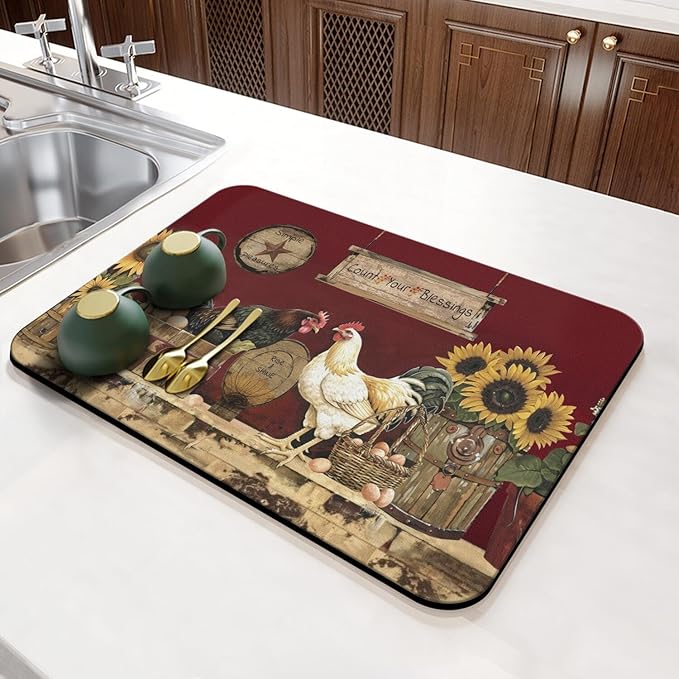 Fun Coffee Mat 23inx15in,Coffee Bar Mat for Countertops,Absorbent Hide Stain Anti-Slip Coffee Bar Accessories Fit Under Coffee Machine Mat,dish Drying Mats for Kitchen