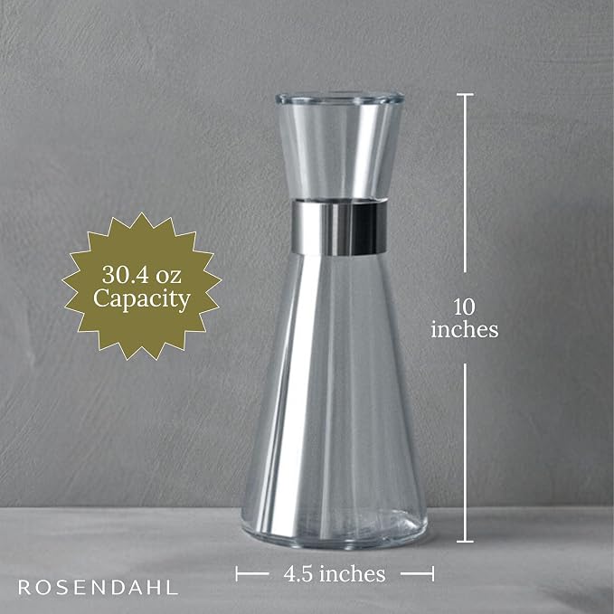 Rosendahl Grand Cru 30.4 oz. Water Carafe - Transparent Glass Pitcher with Stainless Steel Accents, Dishwasher Safe, Lead-free Modern Drinkware, Versatile Kitchen Accessory for Stylish Table Settings