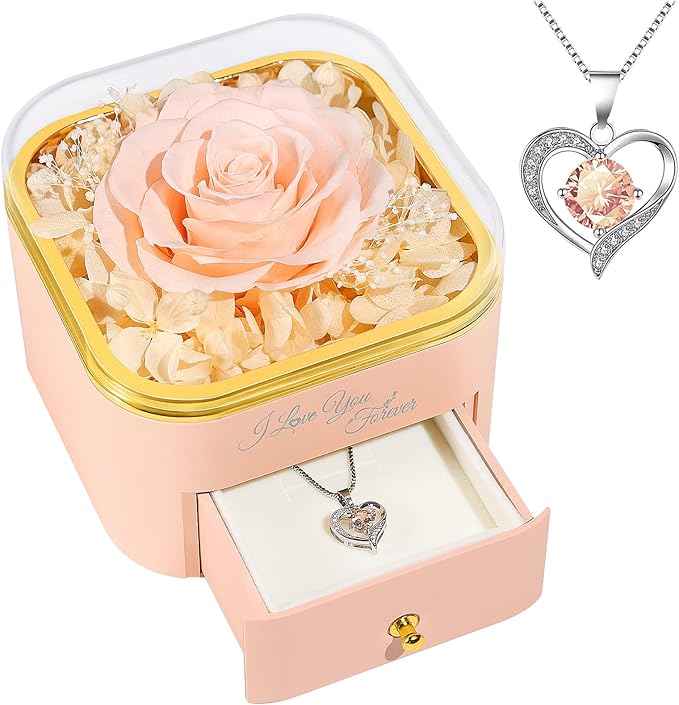Beferr Mothers Day Forever Rose with Necklace for Mom Birthday Gifts Preserved Roses Eternal Flower for Delivery Fresh Flowers Gifts for Mother Wife Her Grandma Sister Daughter Girls Friends