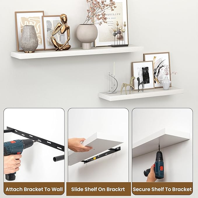 Heimlove Floating Shelves for Wall 40 Inch,Mounted Storage & Display Hanging Shelf with Invisible Brackets,for Bedroom,Living Room,Kitchen,Office,Set of 2,White