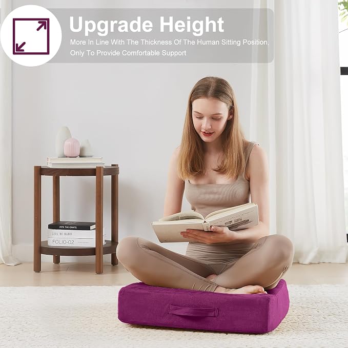 JKMAX 22 inches Floor Pillow for Adults - Large Meditation Cushion with Thick Foam - Premium Outdoor Square Floor Cushion Seat - Yoga Pillow for Sitting On Floor - Purple