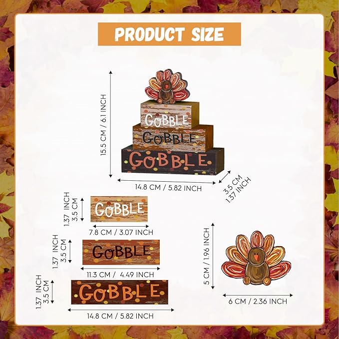 Smile Thanksgiving Decor Indoor Wooden Block Signs, Turkey Decor Gobble for Rustic Farmhouse Home, Thanksgiving Table Tiered Tray Kitchen Decorations