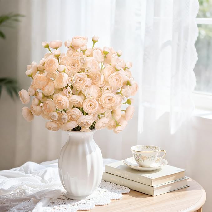 Alupssuc 42Pcs Ranunculus Artificial Flowers Faux Silk Mini Ranunculus, Spring Flowers Artificial Indoor for DIY Bouquets, Bulk Fake Wedding Filler Flowers for Bride Decorations & Arrangements, Cream