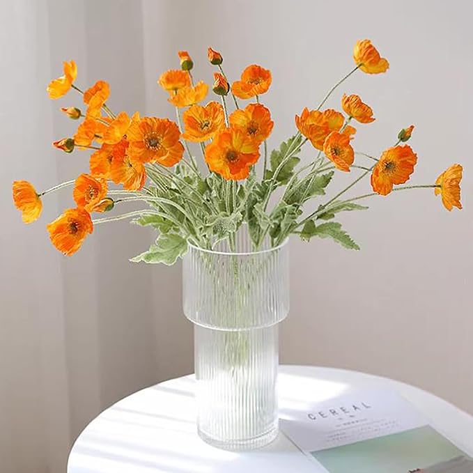 DUYONE Artificial Flowers 6 Stems Poppy Silk Bouquet,for Wedding, Home, Party Decoration,Table Centerpiece Arrangement(Orange)