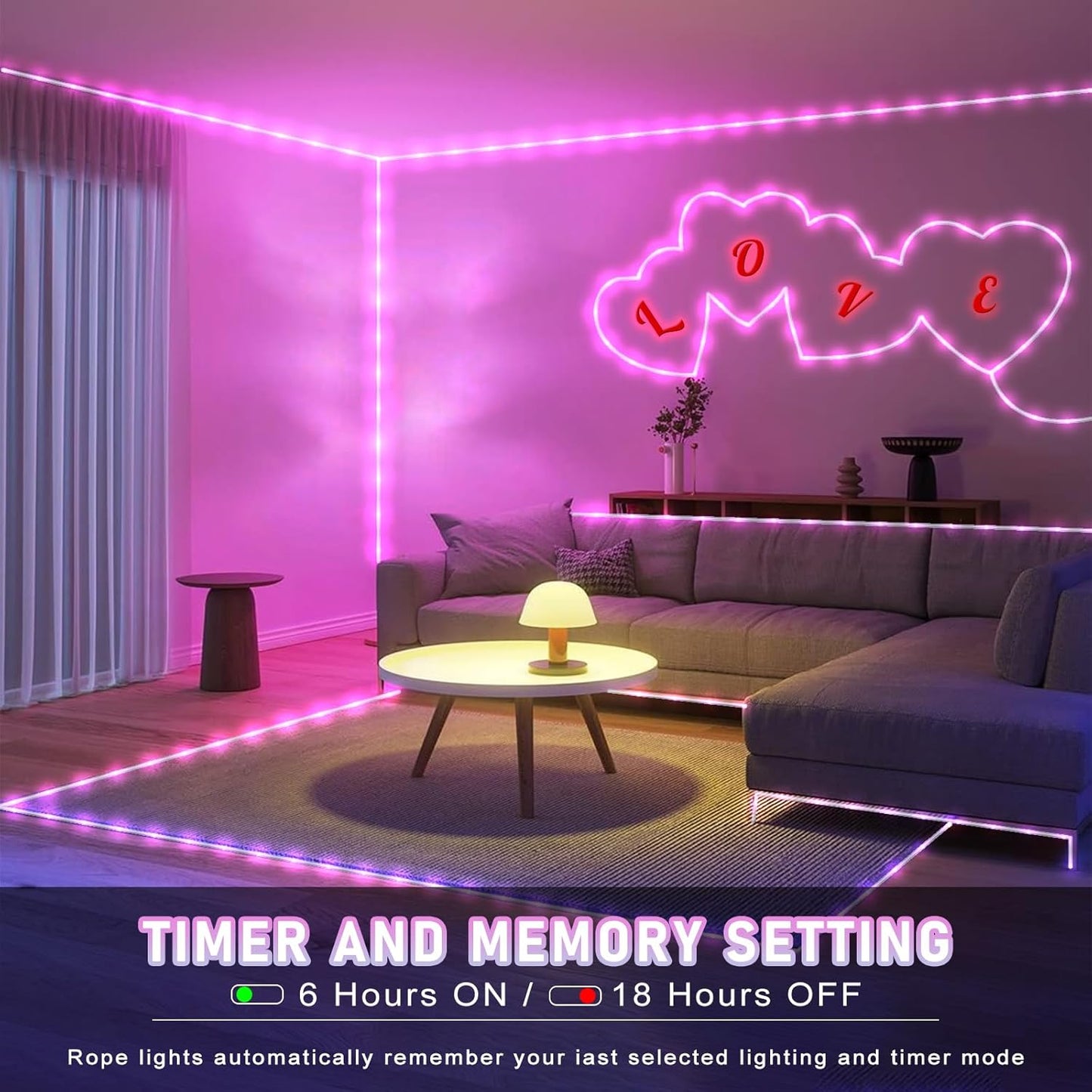 Rope Lights Outdoor, 66FT 200 LED Rope Lights for Outside Waterproof with 8 Modes, Flexible and Connectable Clear Tube Light for Indoor, Garden, Backyard, Patio, Pool, Tree Holiday Decorations - Pink